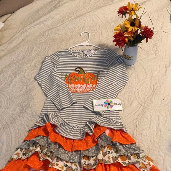 Counting Daisies Girls Thanksgiving Dress With Five Rows of Ruffles  NEW - Picture 10 of 12
